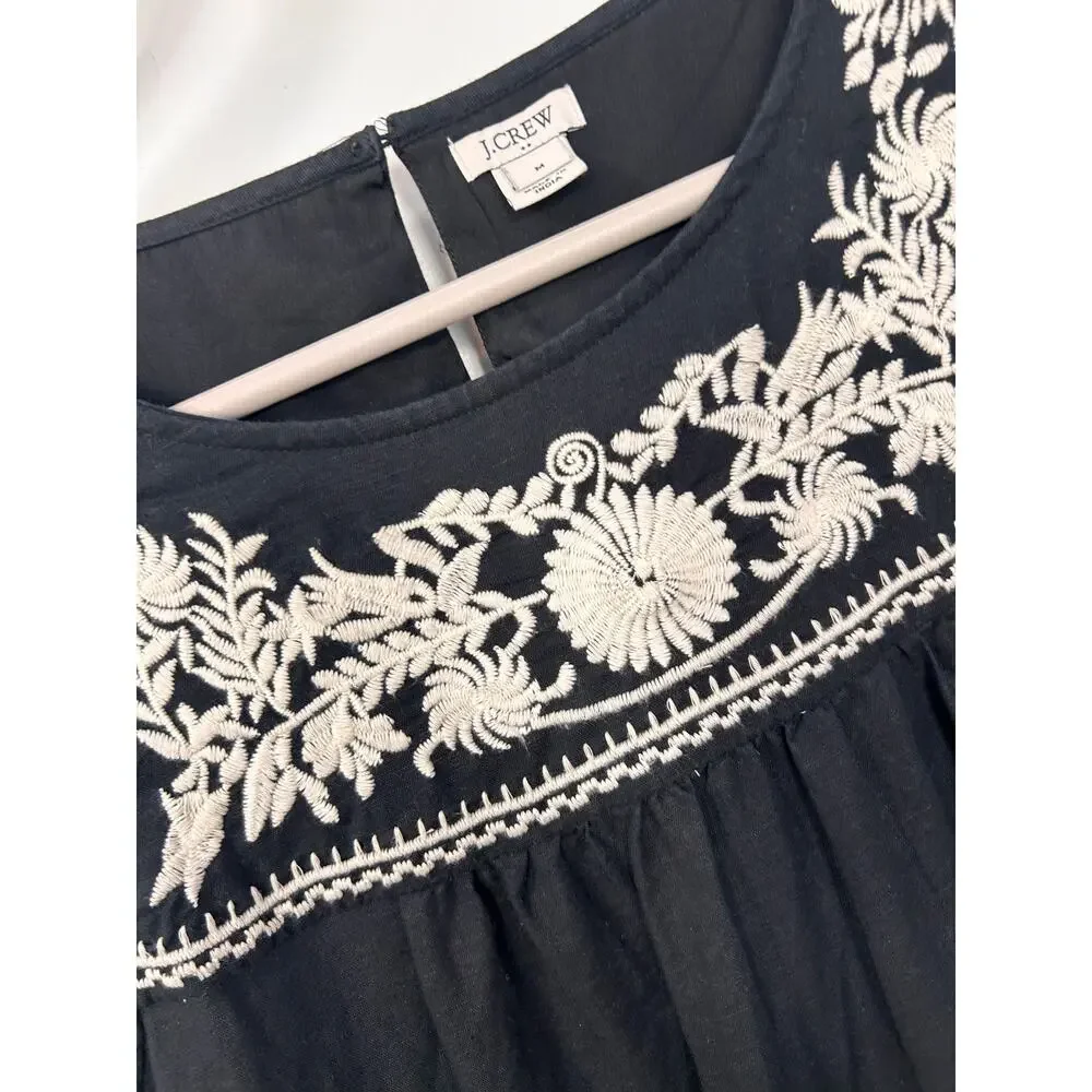 J. Crew Women's Embroidered Floral Cotton-Linen Mini Dress Black Size‎ Medium